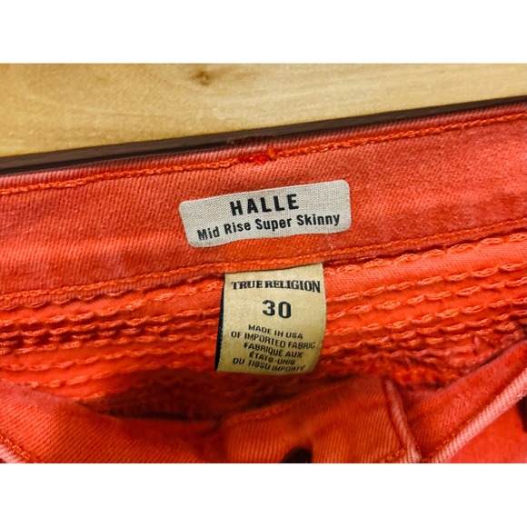 True Religion Halle Mid‎ Rise Super Skinny Jeans Coral Moto Biker Wash Size 30 - Picture 3 of 5
